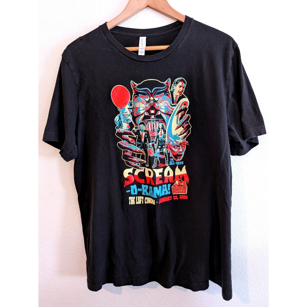 Rare Scream-O-Rama 2023 Loft Cinema Horror Movie T-Shirt XL Bella Canvas Black